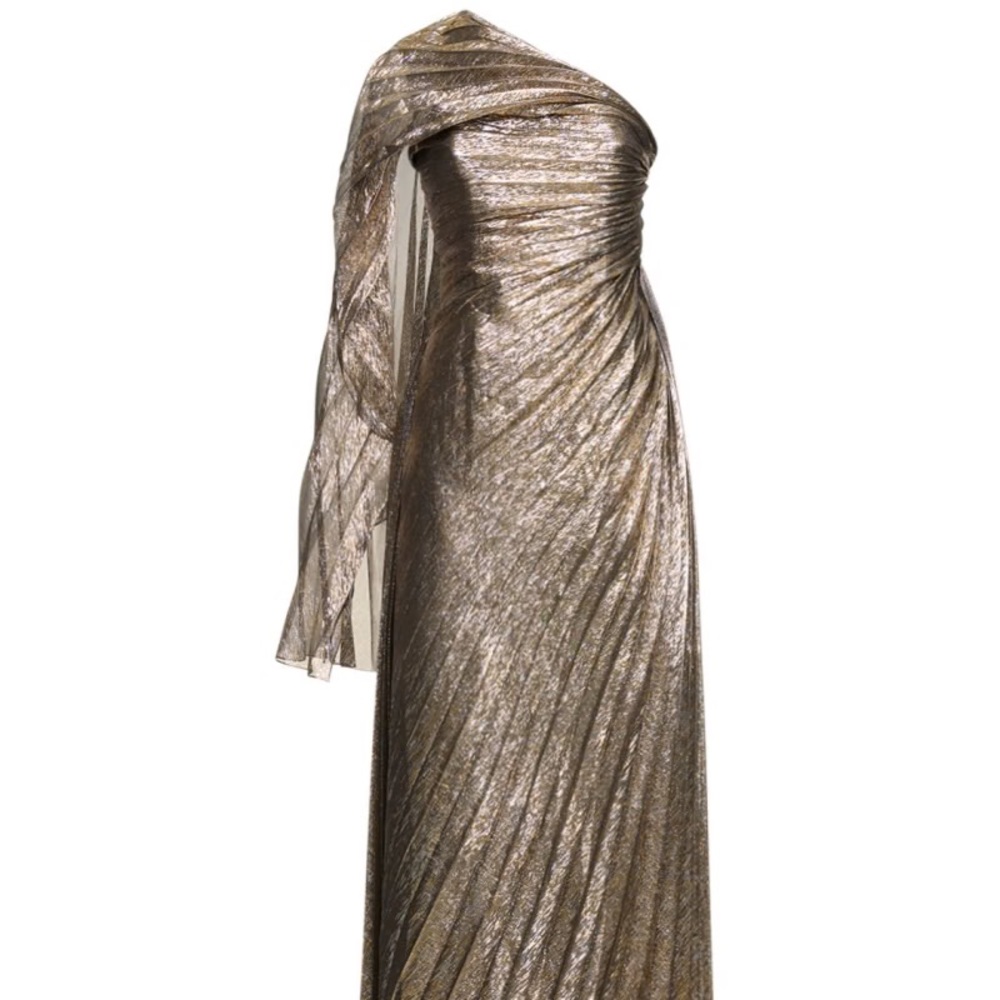 Oscar De La Renta - Pleated lamé one shoulder gown